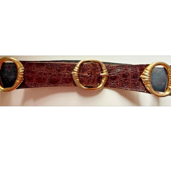 Trianon Annalou Genuine Crocodile Brown Belt Gold Hardware (Size 75/30 US) - Picture 2 of 11